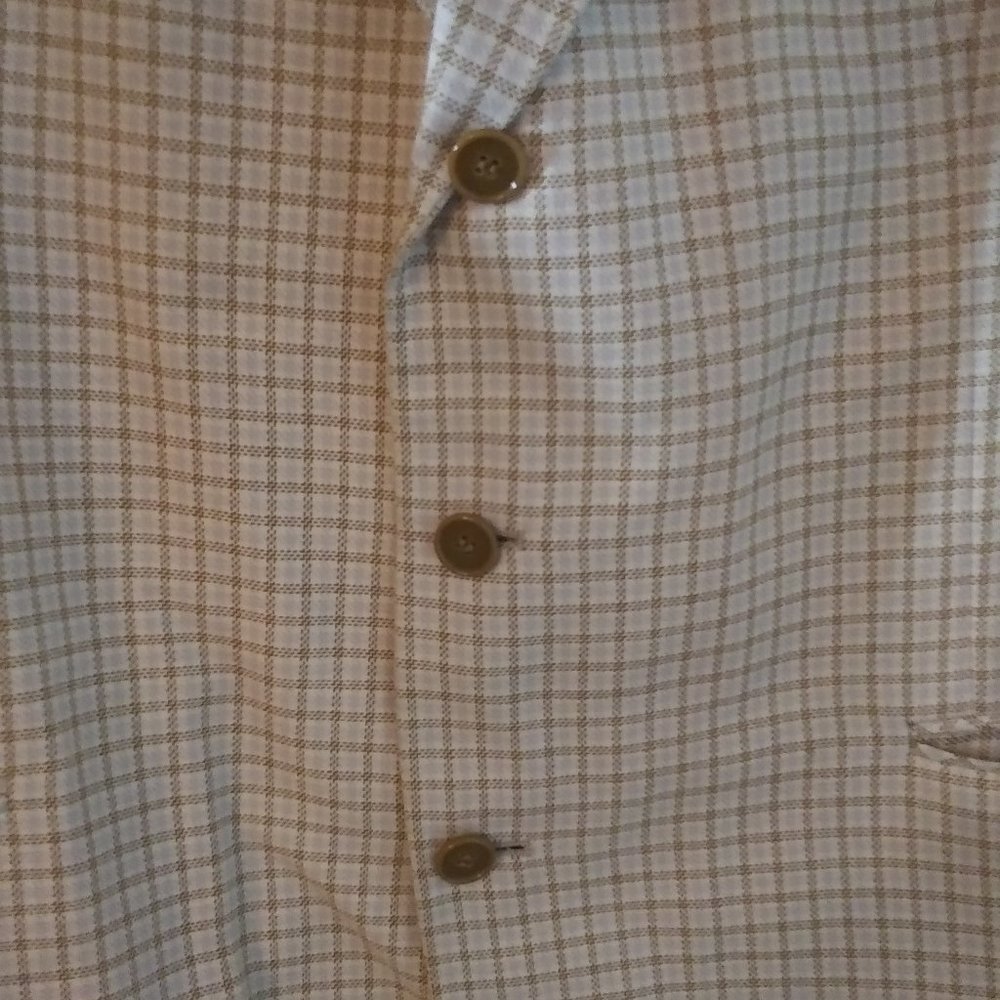 🔴Sold🔴Vintage Retro Goldish Tan and Cream Plaid Blazer - Picture 2 of 8